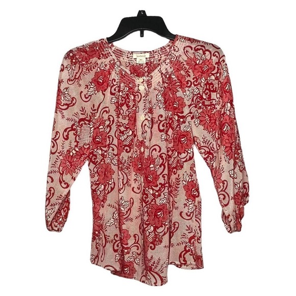 Sundance 100% Silk Smocked Button Down Floral Lace Top Size XS - Picture 1 of 11